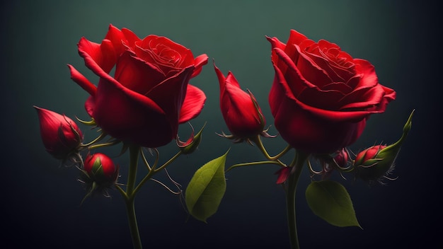 A red rose is shown with a green flower in the middle.