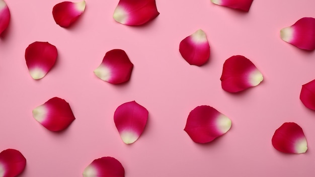 Red Rose Petals on Soft Pink Surface for Elegant Love Themes top view flat lay