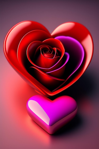 Photo red rose and pink heart