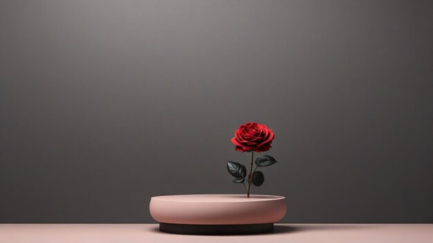 Красная роза на подиуме 3d рендеринг Минималистская композиция темный фон