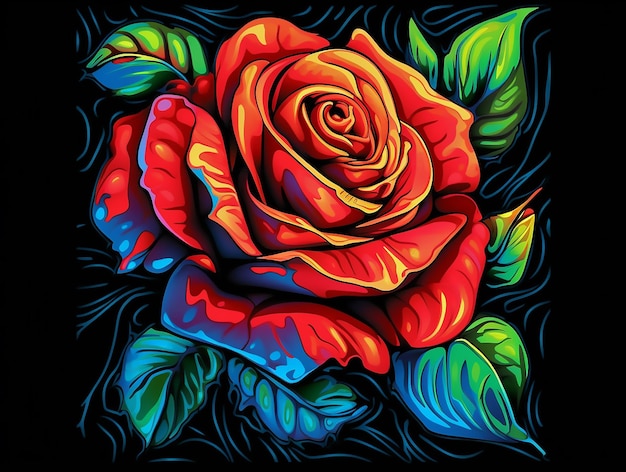 赤いバラのサイケデリック スタイル アート黒背景