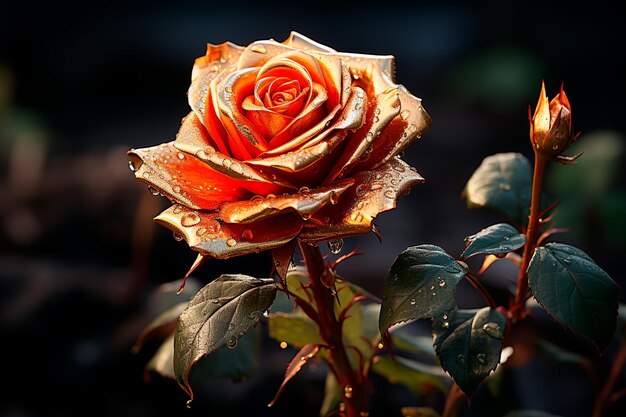 red rose in the rain