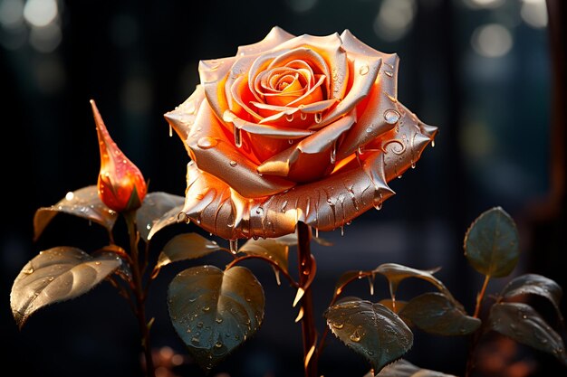 Photo red rose in the rain