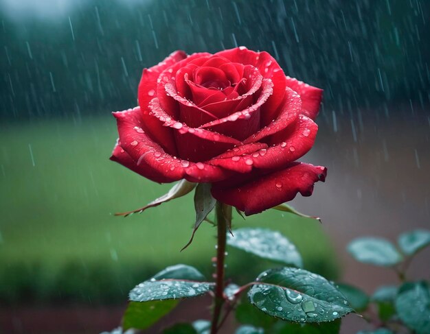 Foto rosa rossa sotto la pioggia