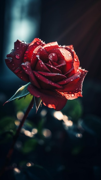 Red rose in the rain