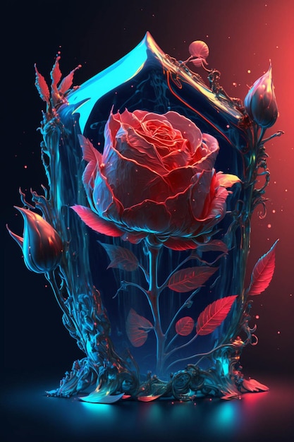 Red rose sitting inside of a glass vase generative ai