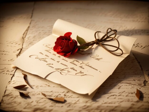 Photo a red rose sitting on top of a piece of paper on a table