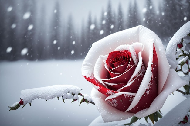 Red rose in the snow