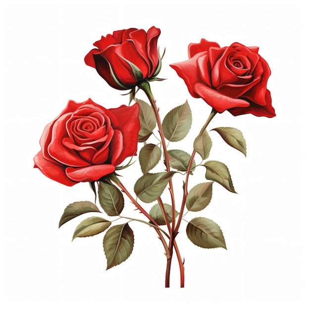 Red Rose Stems Clipart isolated on white background