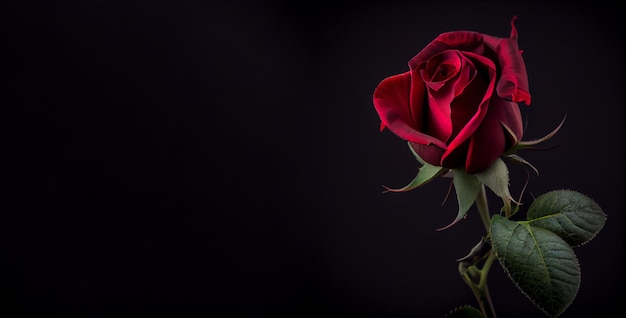 Una rosa rossa ancora in bocciolo sfondo nero