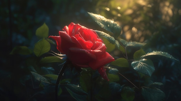 A red rose in the sun