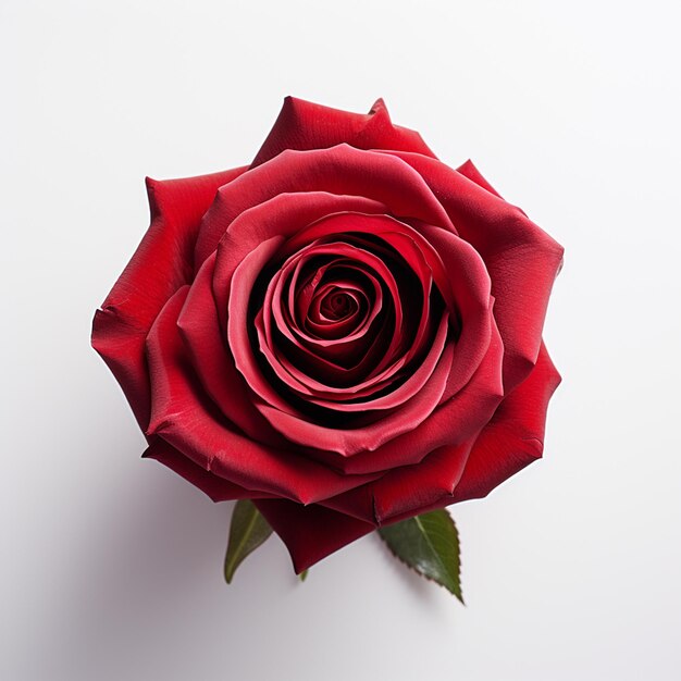 Photo a red rose top view white background