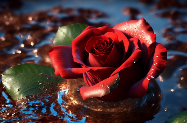 Red rose in the water