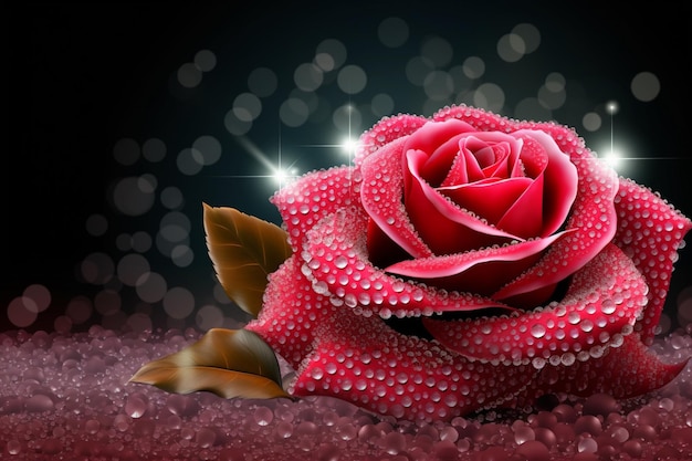 Photo a red rose with crystals on it