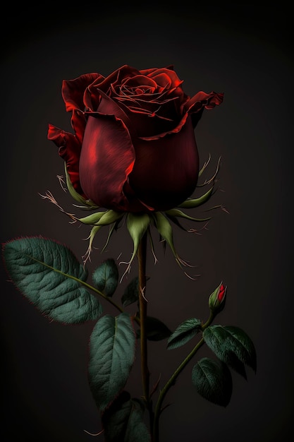暗い背景の赤いバラ 赤いバラのクローズ アップ AIGenerated