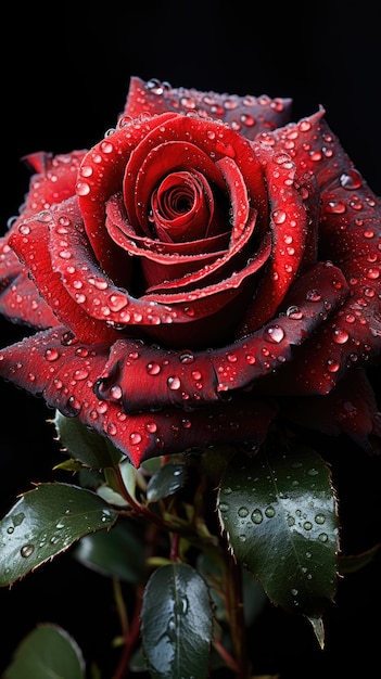 Red rose with dew droplets generated by AI