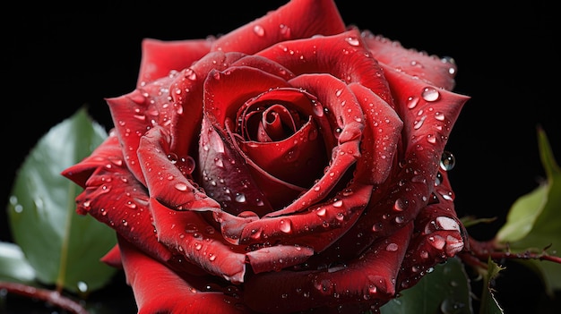 Red rose with dew droplets generated by AI