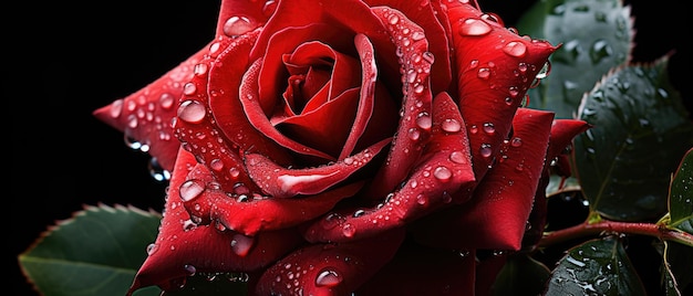 Red rose with dew droplets generated by AI