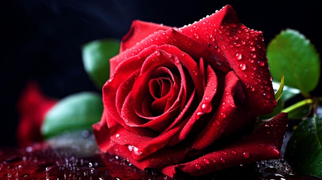 Красная роза с росой на лепестках обои