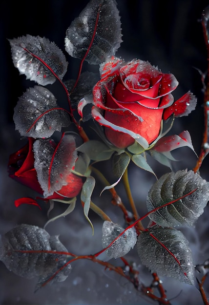 A red rose with frost on it