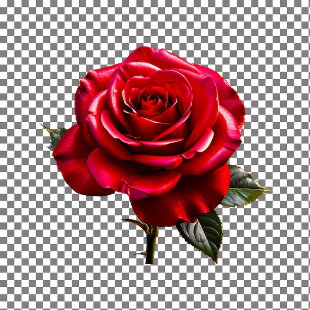 A Red rose with green leaf on a transparent background
