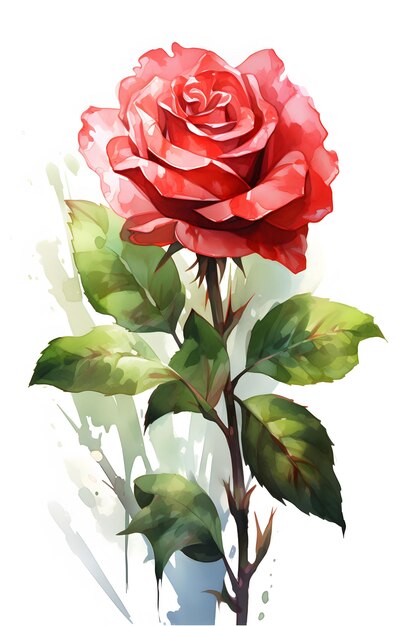 a red rose with green leaves