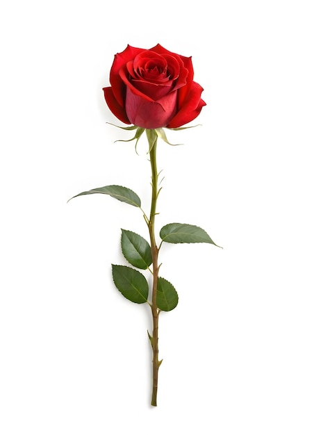 a red rose with the green stem and the red rose isolated on white backgound