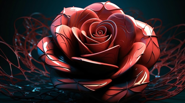 Красная роза с сердцем на ней