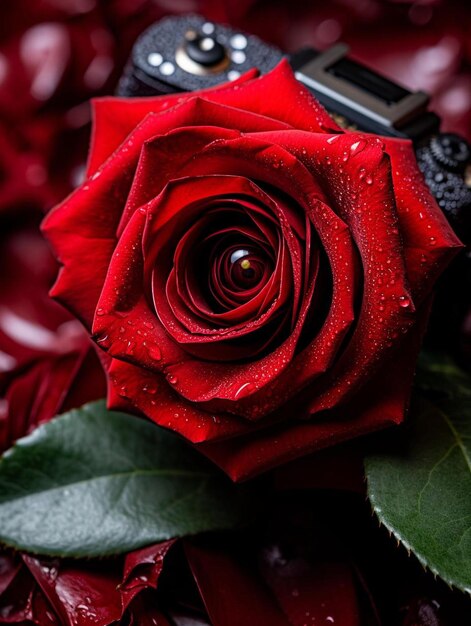 A red rose with rain drops on it