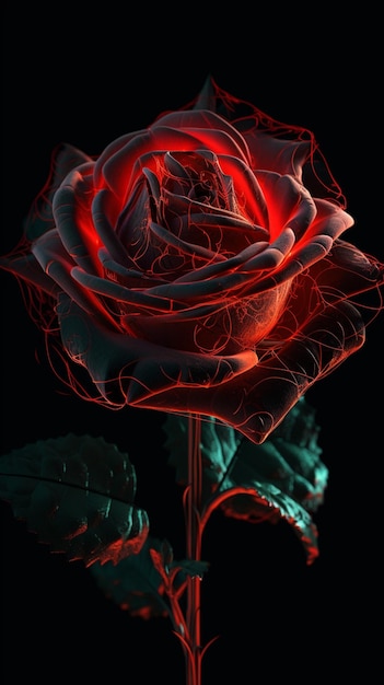 A red rose with a red glow on it