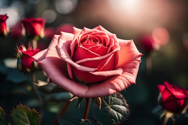 Красная роза с солнцем за ней