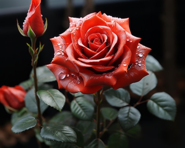 a red rose with water droplets on it