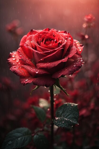 a red rose with water droplets on it