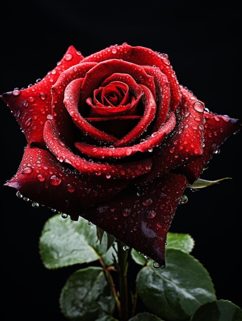 a red rose with water drops on it and water droplets on it.