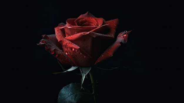 A red rose with water drops on it