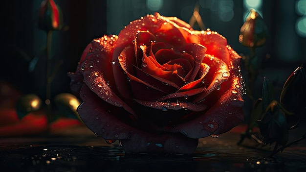 A red rose with water drops on it