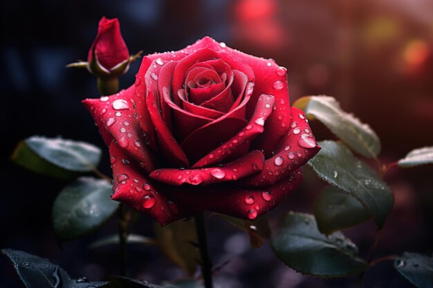 a red rose with water drops on it