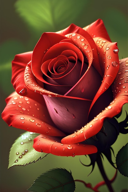 A red rose with water drops on it