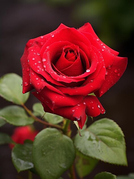 A red rose with water drops on it