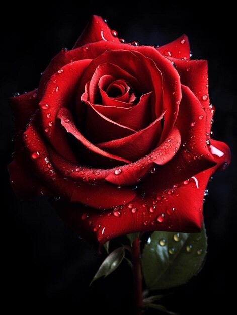 Красная роза с каплями воды на ней