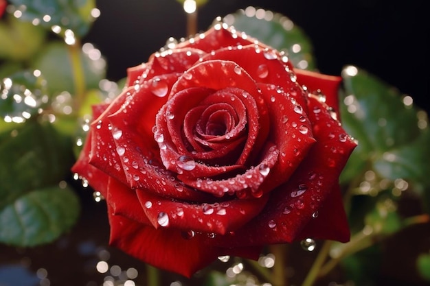 a red rose with water drops on it