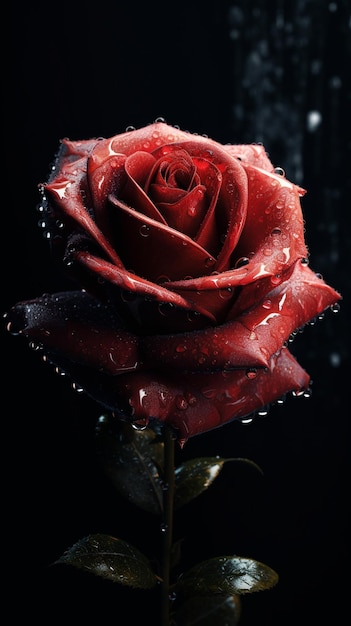 A red rose with water drops on it