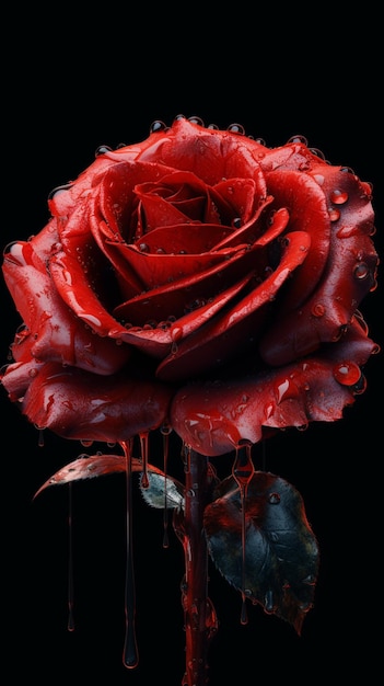 A red rose with water drops on it