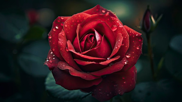 A red rose with water drops on it