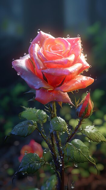 Foto una rosa rossa con gocce d'acqua su di essa