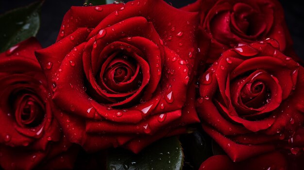 Red rose with wet petals