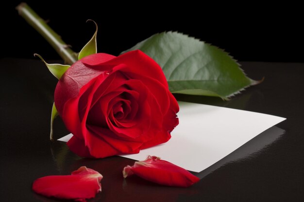 Red rose with white card