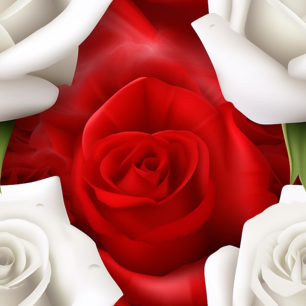 a red rose with white roses in the center.