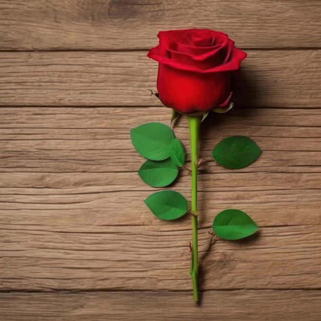 A red rose on a wooden table