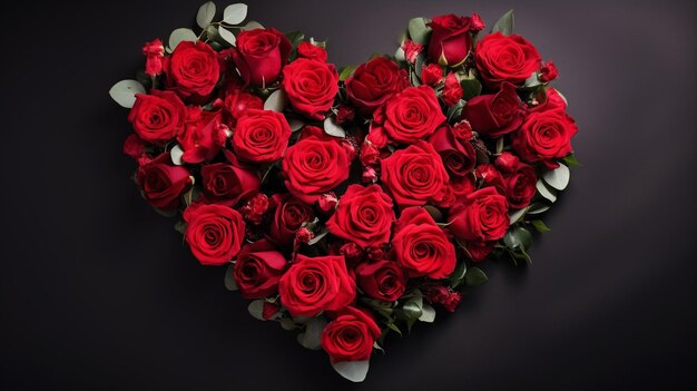 Photo red roses arranged in a heart shape